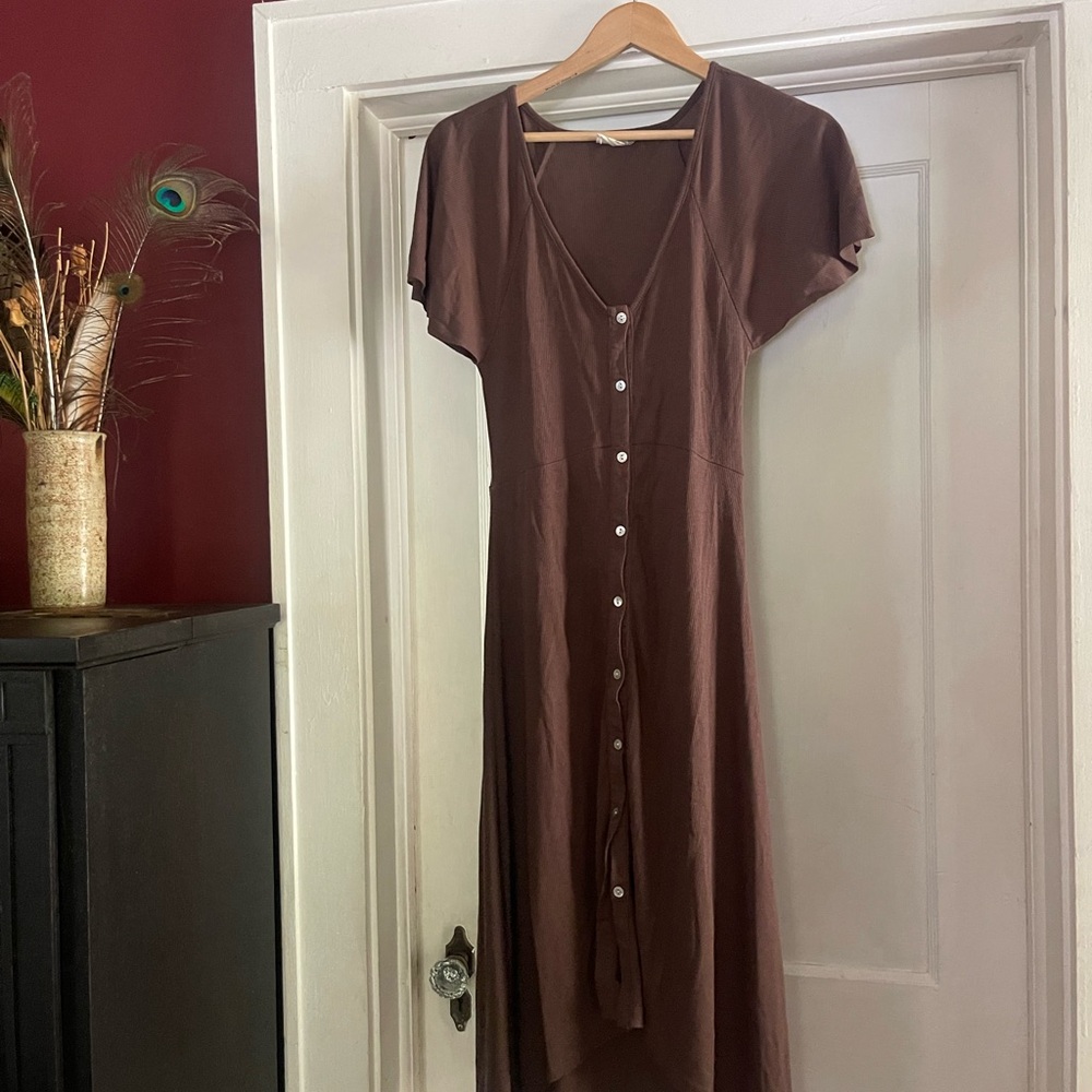 Joyfolie Brown V-Neck Buttoned Long Dress XS/S